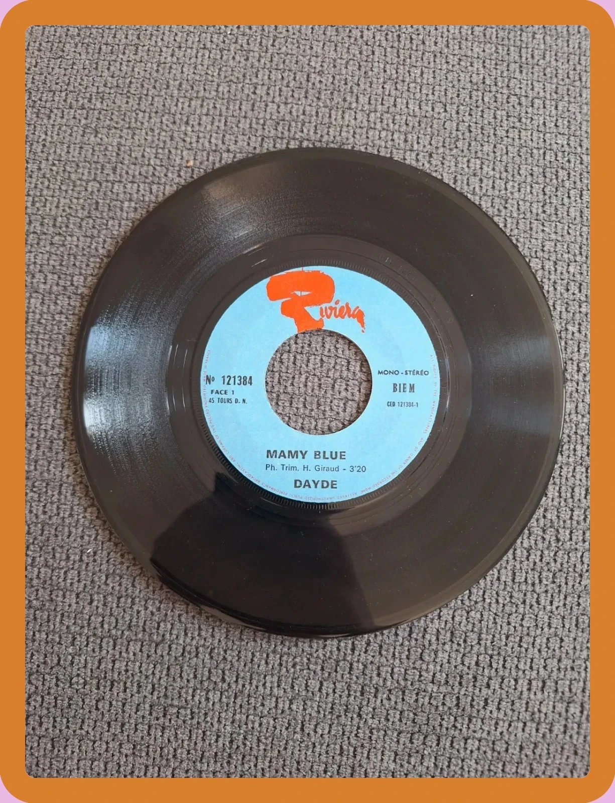 Disco de vinilo 45 RPM Joël Daydé - Mamy Blue (1971) – photo 3